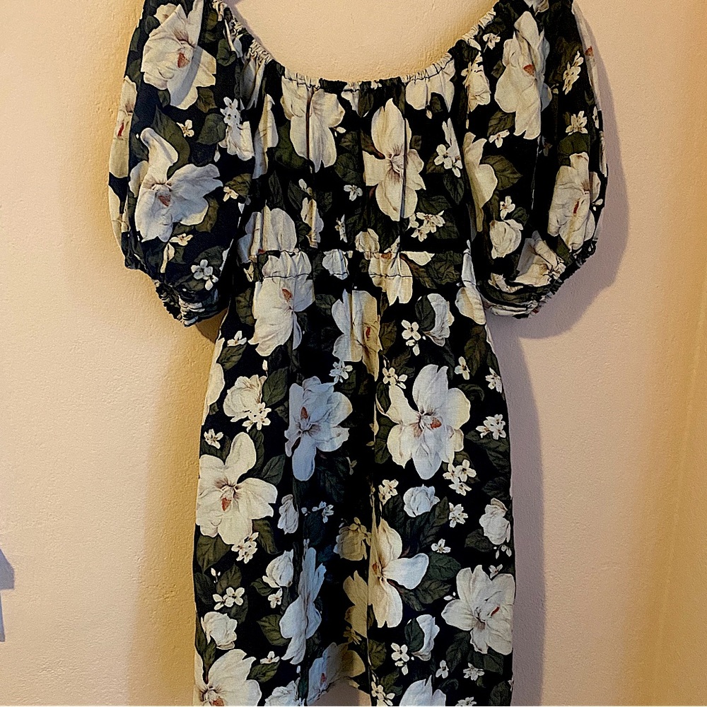 POSSE Australia Dove linen mini puff sleeve dress tropical floral print M - Picture 8 of 12